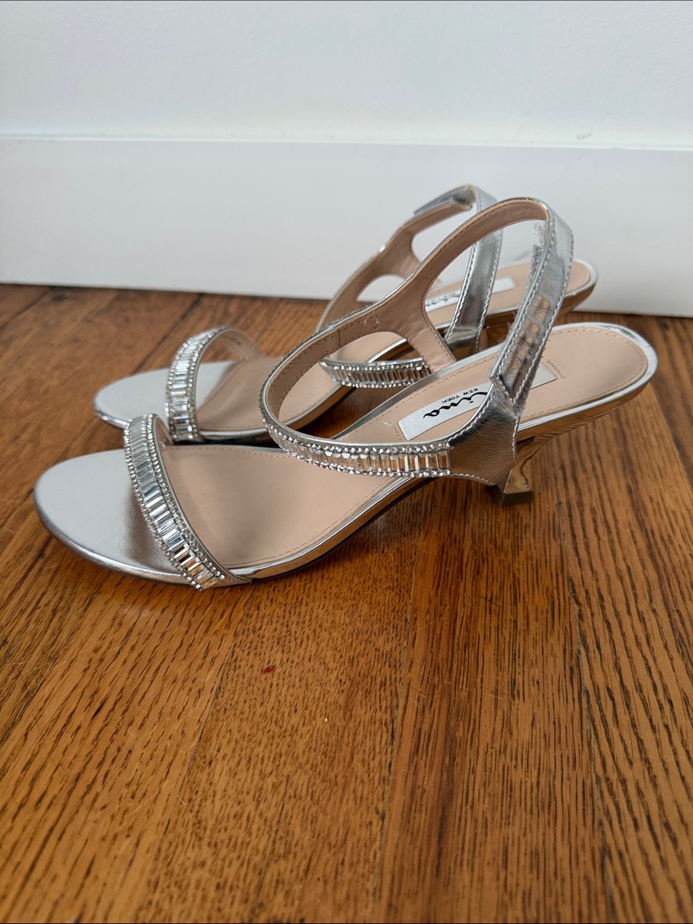 Nina Silver Crystal-Embellished Slingback Heels - Picture 2 of 7